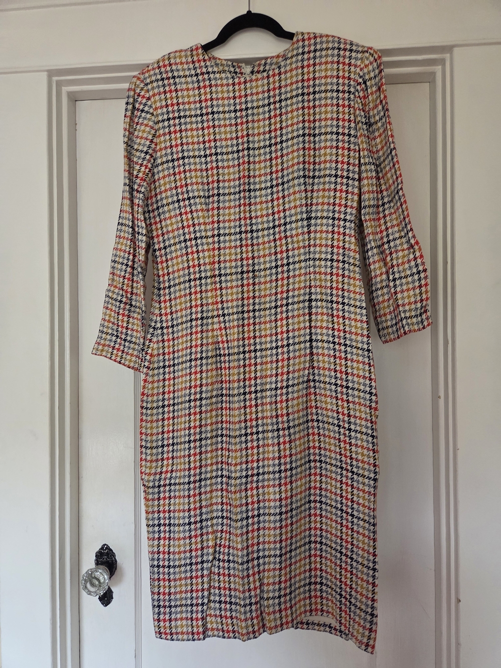Vintage 80s Oberon Classic Multicolor Houndstooth Sheath Dress